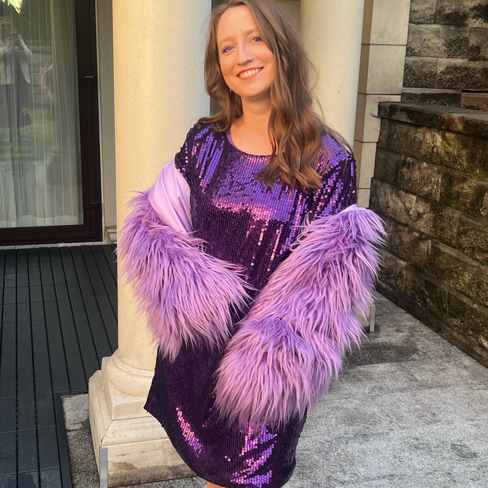 Purple Sequin T Shirt Dress